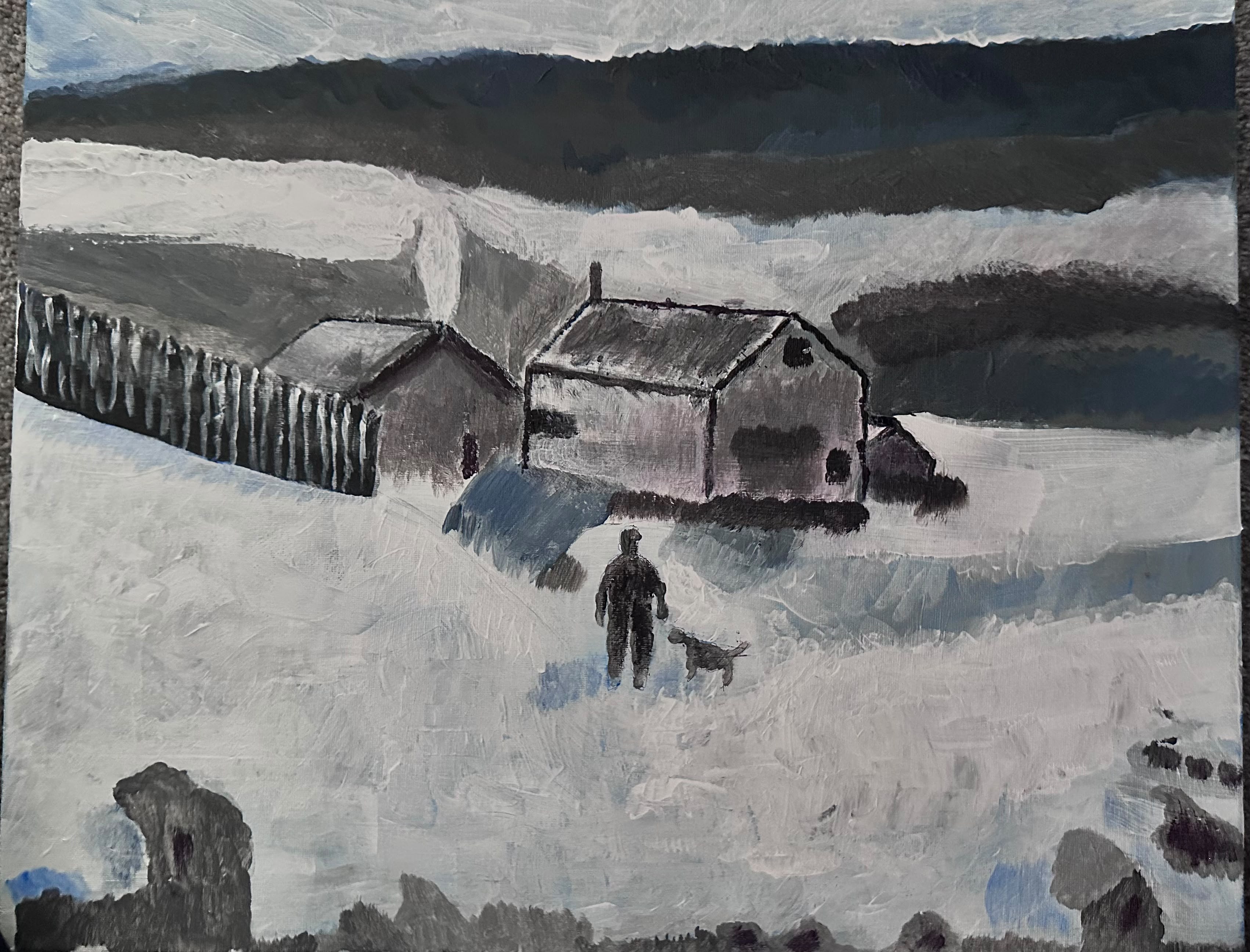 Winter village painting by Nazrul Islam